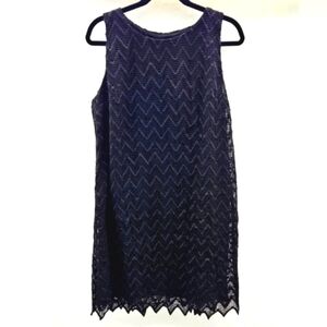 Charming Charlie Zig Zag Lace Overlay Black Sheath A Line Dress Size‎ L…